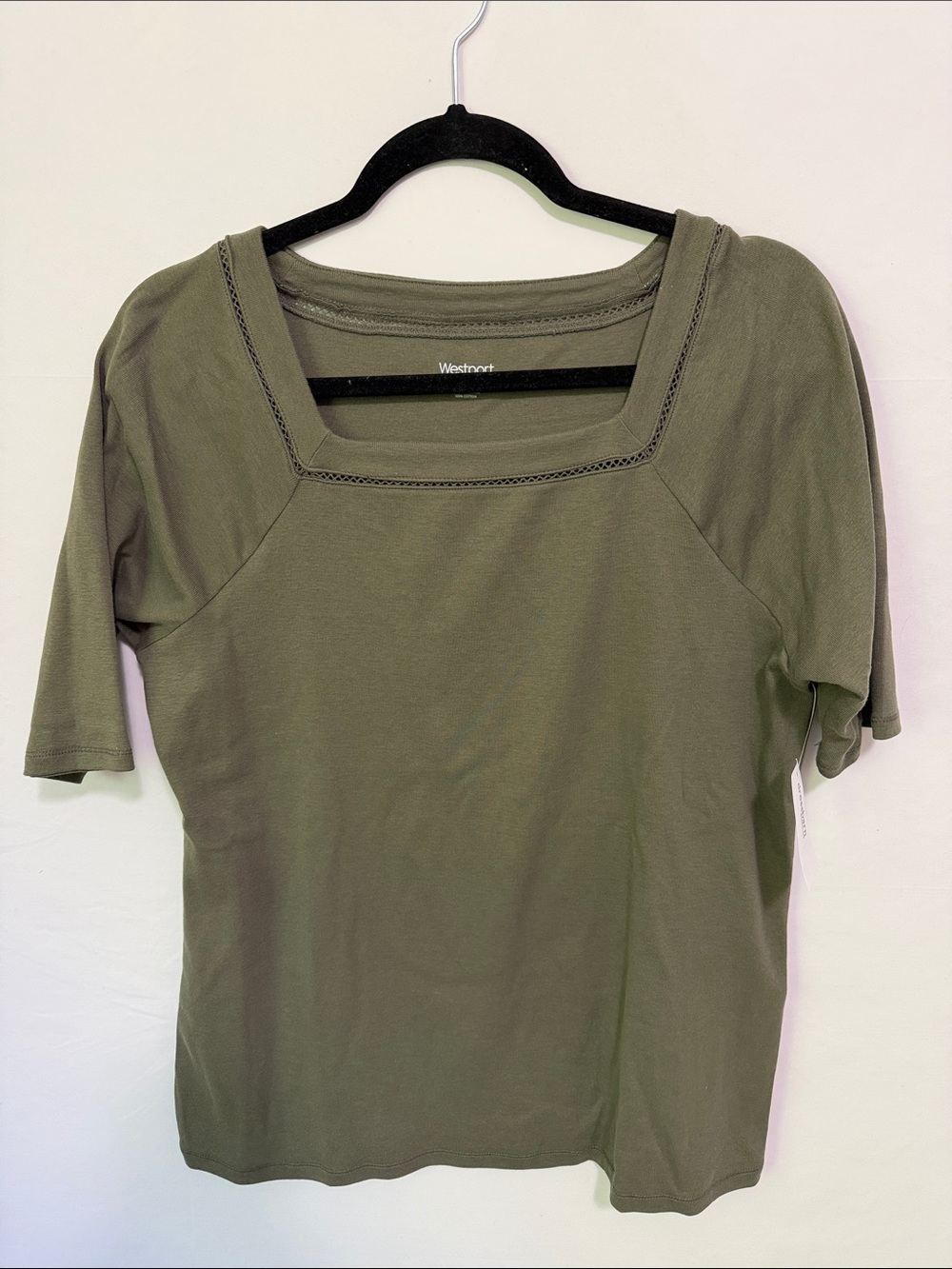 NWT Westport Olive Green Square Neck Short Sleeve Top